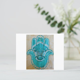 Carte Postale Green and Gold Hamsa