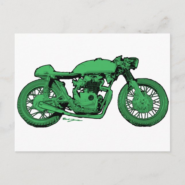 Carte Postale Green Cafe Racer Moto Vintage (Devant)