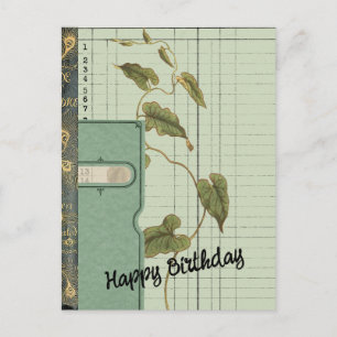 Carte Postale Green Ephemera Collage Joyeux anniversaire