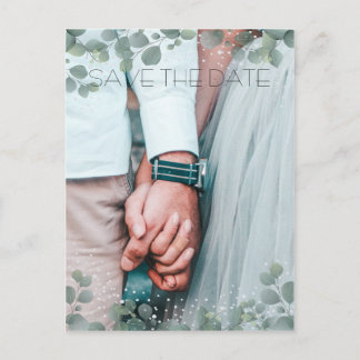 Carte Postale Green Eucalyptus Modern Photo Enregistrer la date
