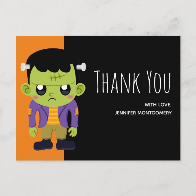 Carte Postale Green Frankenstein Monster Halloween Merci (Devant)
