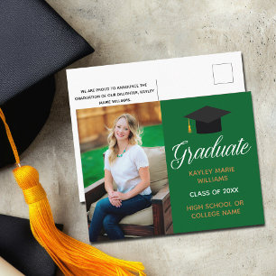 Carte Postale Green Gold Graduation Photo Custom 2024 Graduate