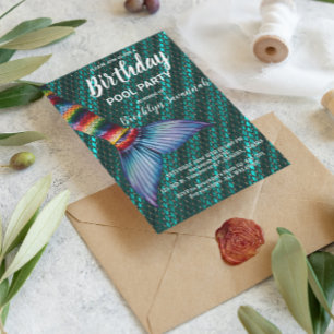 Carte Postale Green Gold Turquoise Mermaid Tail Party