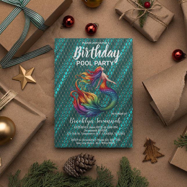 Carte Postale Green Gold Turquoise Mermaid Tail Party (Créateur téléchargé)
