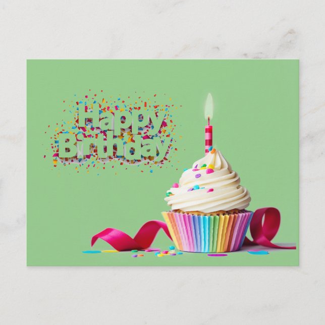 Carte postale Green Happy Birthday Cupcake (Devant)