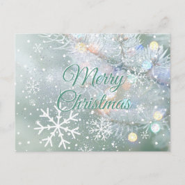 Carte Postale Green Merry Christmas Snowflakes