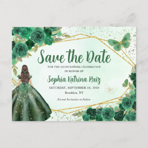 Carte Postale Green Princess Floral Quinceañera Enregistrer la d