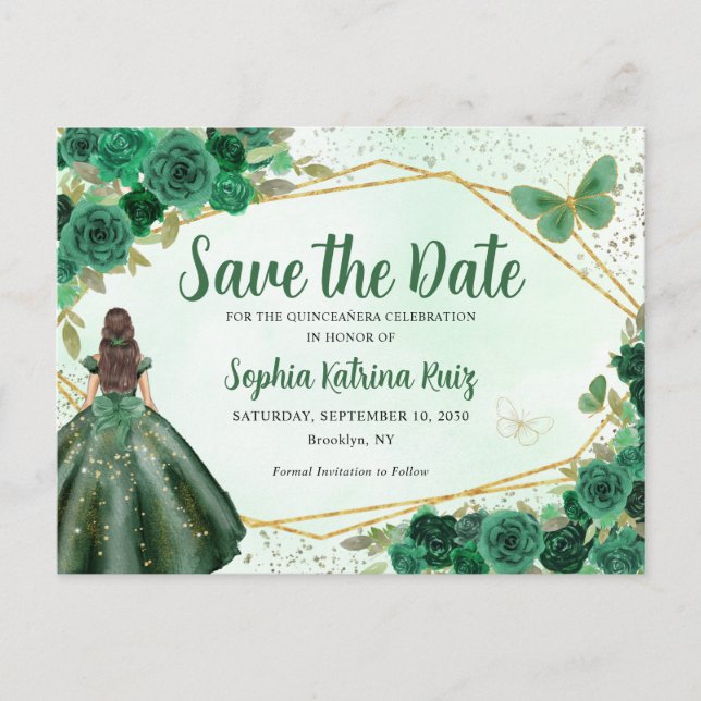 Carte Postale Green Princess Floral Quinceañera Enregistrer la d (Devant)