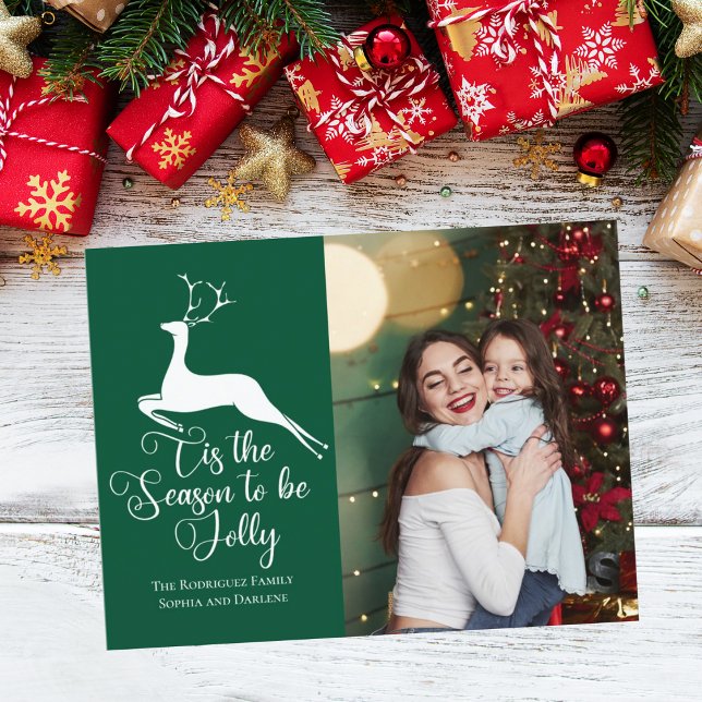 Carte Postale Green Reindeer Christmas Photo mignonne Cette sais (Créateur téléchargé)