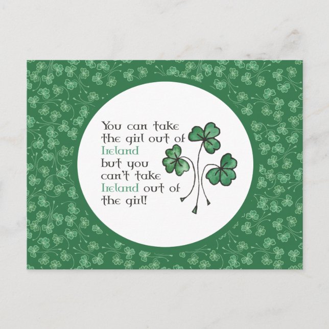 Carte postale Green Shamrock Irish Girl Quote (Devant)
