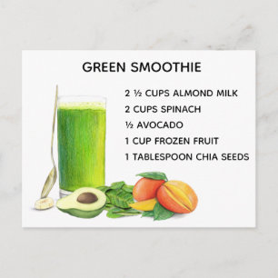 Carte Postale Green Smoothie Recette Nutrition saine Vegan