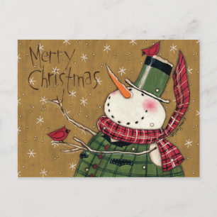 Carte Postale Green Vested Snowman