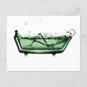 Carte Postale Green X-Ray Vision Skeleton à Bath Tub