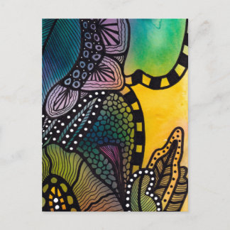 Carte Postale Green Yellow Botanical Abstract Postcard