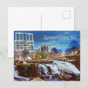 Carte Postale Greenville, Caroline du Sud Centre-ville Reedy Riv