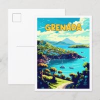 Grenade Caraïbes illustration de voyage vintage