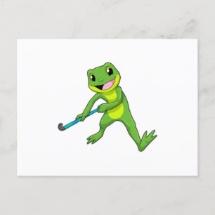 Carte Postale Grenouille à Hockey avec chauve-souris de hockey