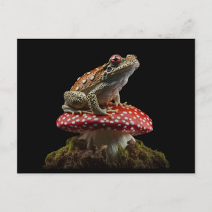 Carte Postale Grenouille assise sur le champignon Cottagecore