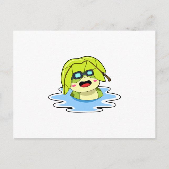 Carte Postale Grenouille avec feuille à la baignade (Devant)