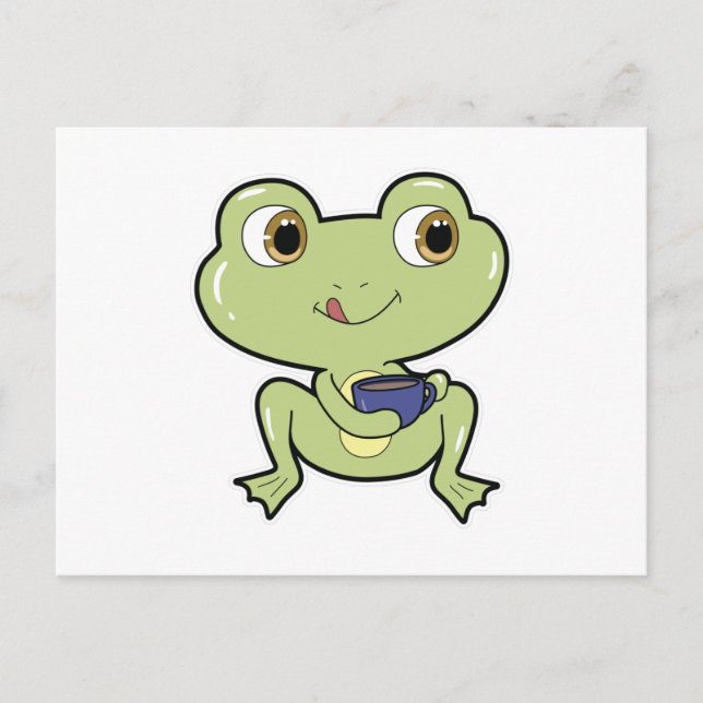 Carte Postale Grenouille avec tasse de café (Devant)