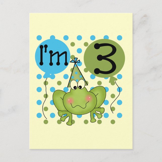 Carte Postale Grenouille Bleue 3ème Anniversaire Tshirts et cade (Devant)