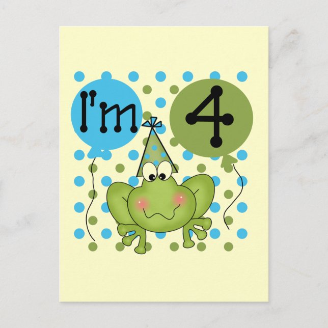 Carte Postale Grenouille bleue 4e anniversaire Tshirts et cadeau (Devant)