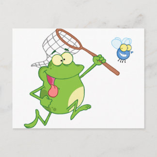 Carte Postale Grenouille chasse mouche avec filet