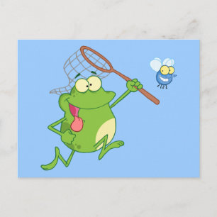 Carte Postale Grenouille Chasse Voler Avec Filet