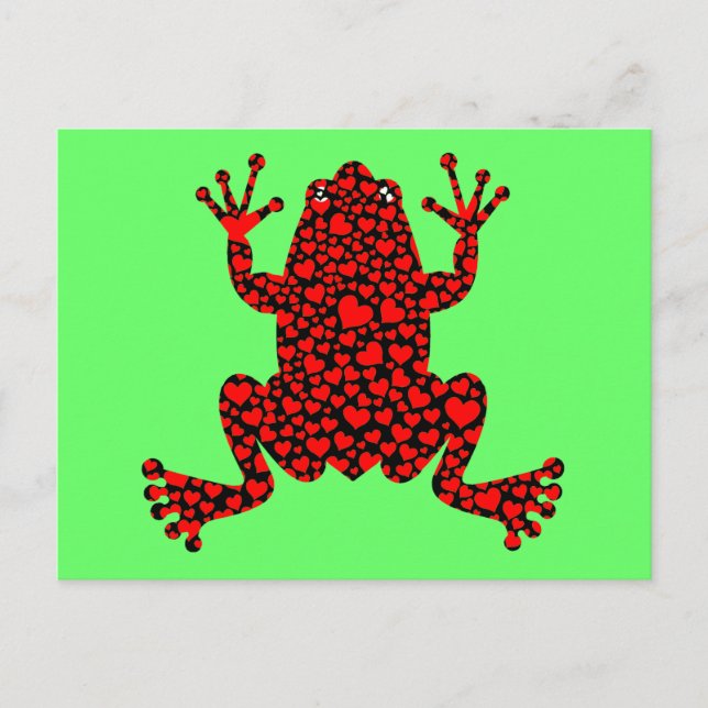 Carte Postale grenouille coeurs rouges (Devant)