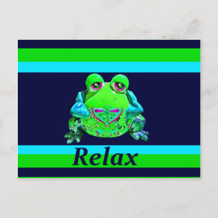 Carte Postale Grenouille colorée funky RELAX Turquoise Lime Navy