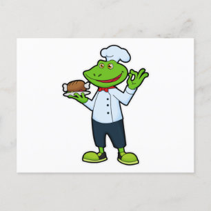 Carte Postale Grenouille comme cuisiner avec assiette de service