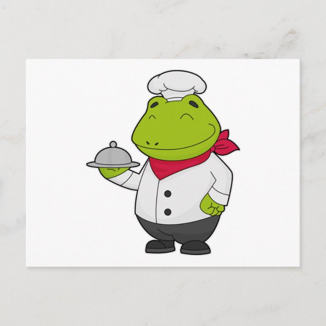 Carte Postale Grenouille comme cuisinier avec plat (Devant)