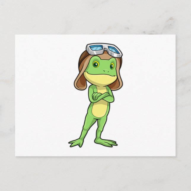 Carte Postale Grenouille comme pilote avec Casquette et lunettes (Devant)