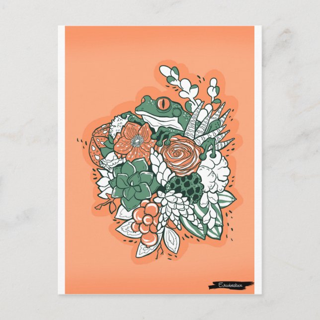 Carte Postale Grenouille dans le bouquet de fleurs (Devant)