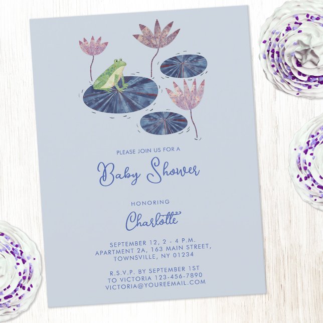 Carte Postale Grenouille dans un étang Lily Baby shower Invitati (Frog on a lily leaf fun gender neutral baby shower for boy or girl with custom text)