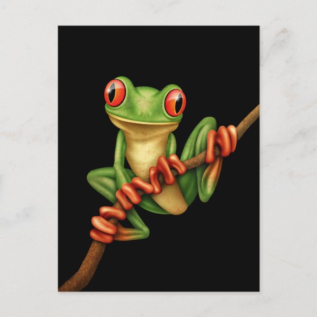 Carte Postale Grenouille d'arbre verte mignonne sur une branche (Devant)