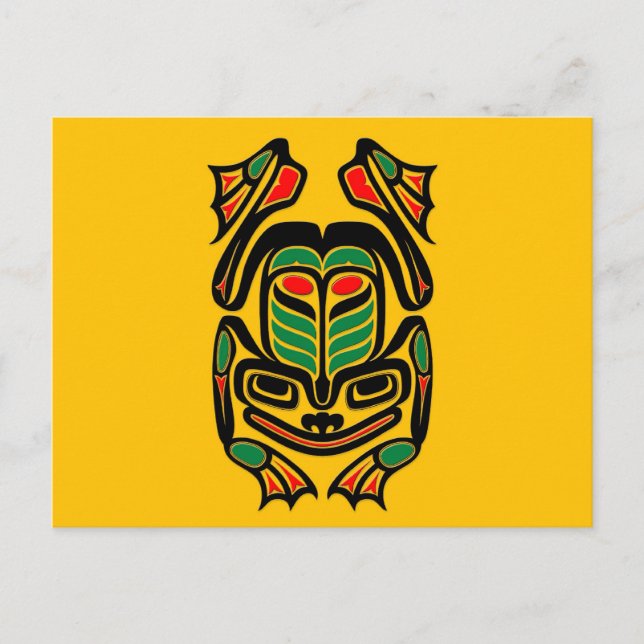 Carte Postale Grenouille d'art autochtone haïda - noir sur jaune (Devant)