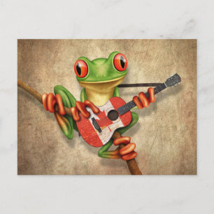 Carte Postale Grenouille des arbres Jouer Guitare du drapeau can