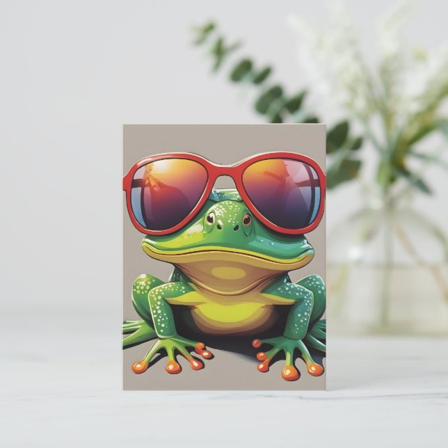 Carte Postale Grenouille drôle avec lunettes de soleil (Debout devant)
