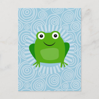 Carte Postale Grenouille drôle - Grenouille mignonne sur fond bl