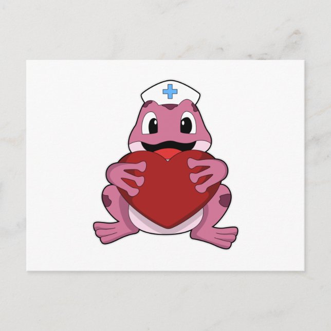 Carte Postale Grenouille en infirmière avec cœur (Devant)