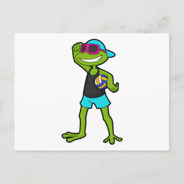 Carte Postale Grenouille en joueur de volley avec ballon de voll (Devant)