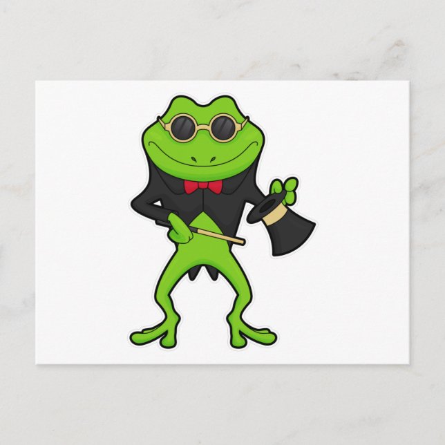 Carte Postale Grenouille en magicien avec baguette magique et ch (Devant)