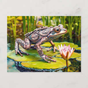 Carte Postale Grenouille en métal sur nénuphar