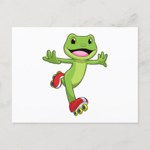 Carte Postale Grenouille en patineur en ligne avec des patins à