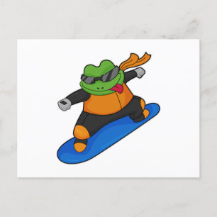 Carte Postale Grenouille en snowobarder avec snowboard