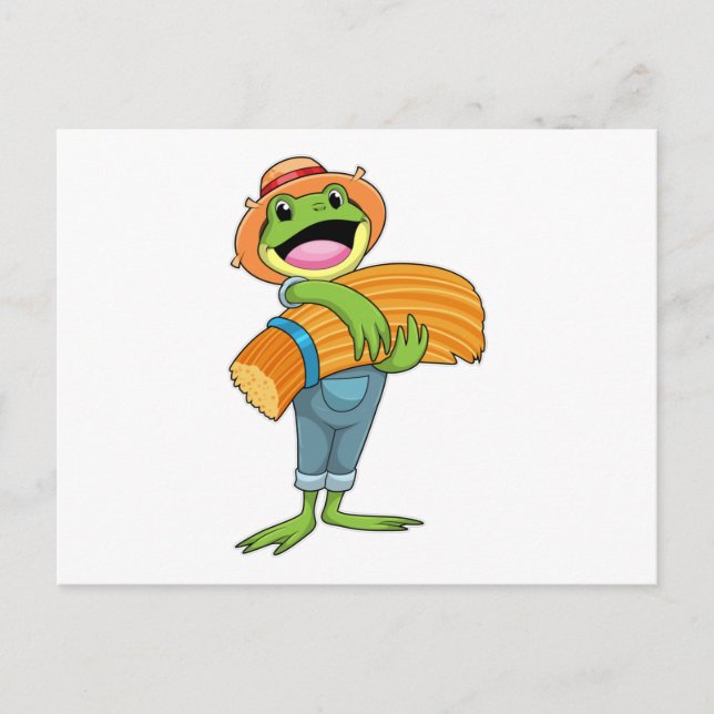 Carte Postale Grenouille en tant que fermier avec paille (Devant)