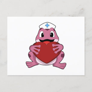 Carte Postale Grenouille en tant qu'infirmière avec coeur