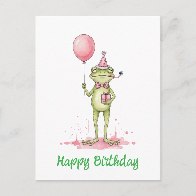 Carte Postale Grenouille fantaisiste avec fête d'anniversaire au (Devant)