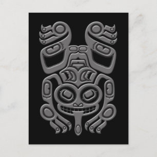 Carte Postale Grenouille gris Haida Spirit Tree sur noir